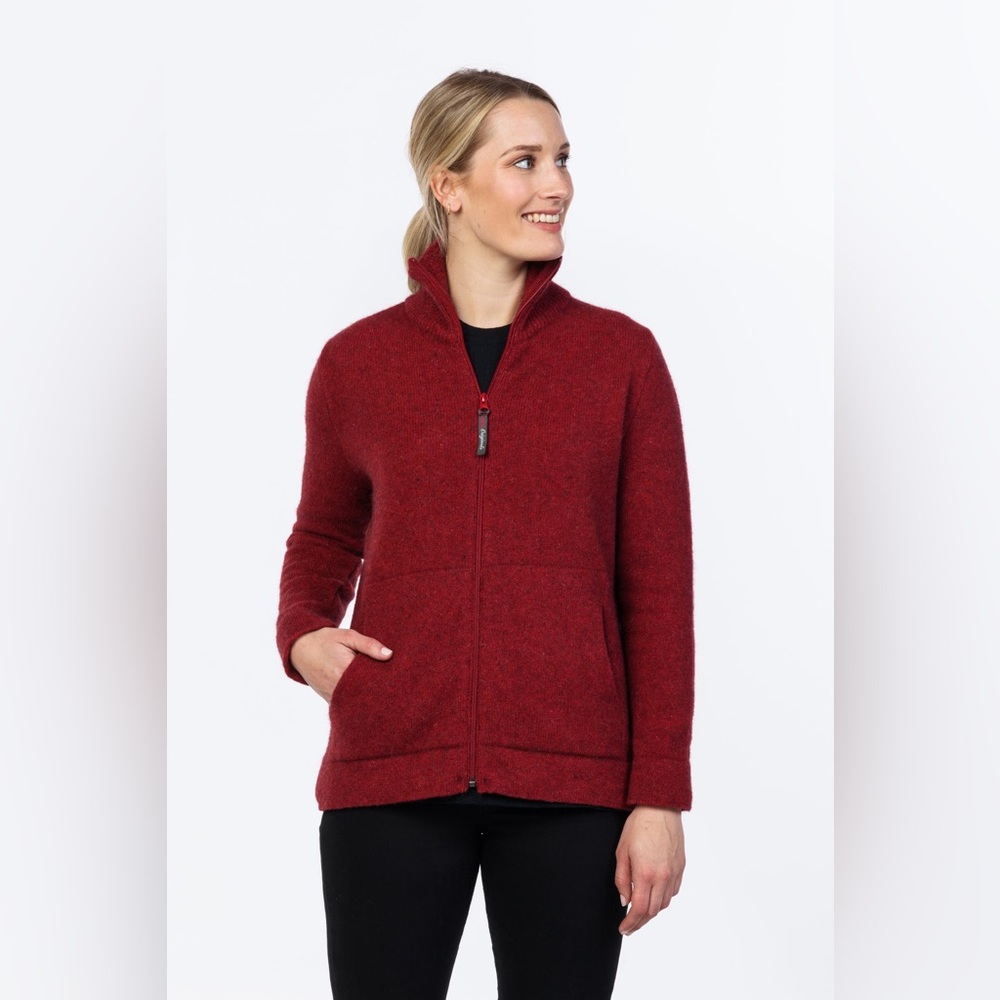 Women's Red Full-Zip Possum - Wool Blend Cardigan Sweater / Jacket